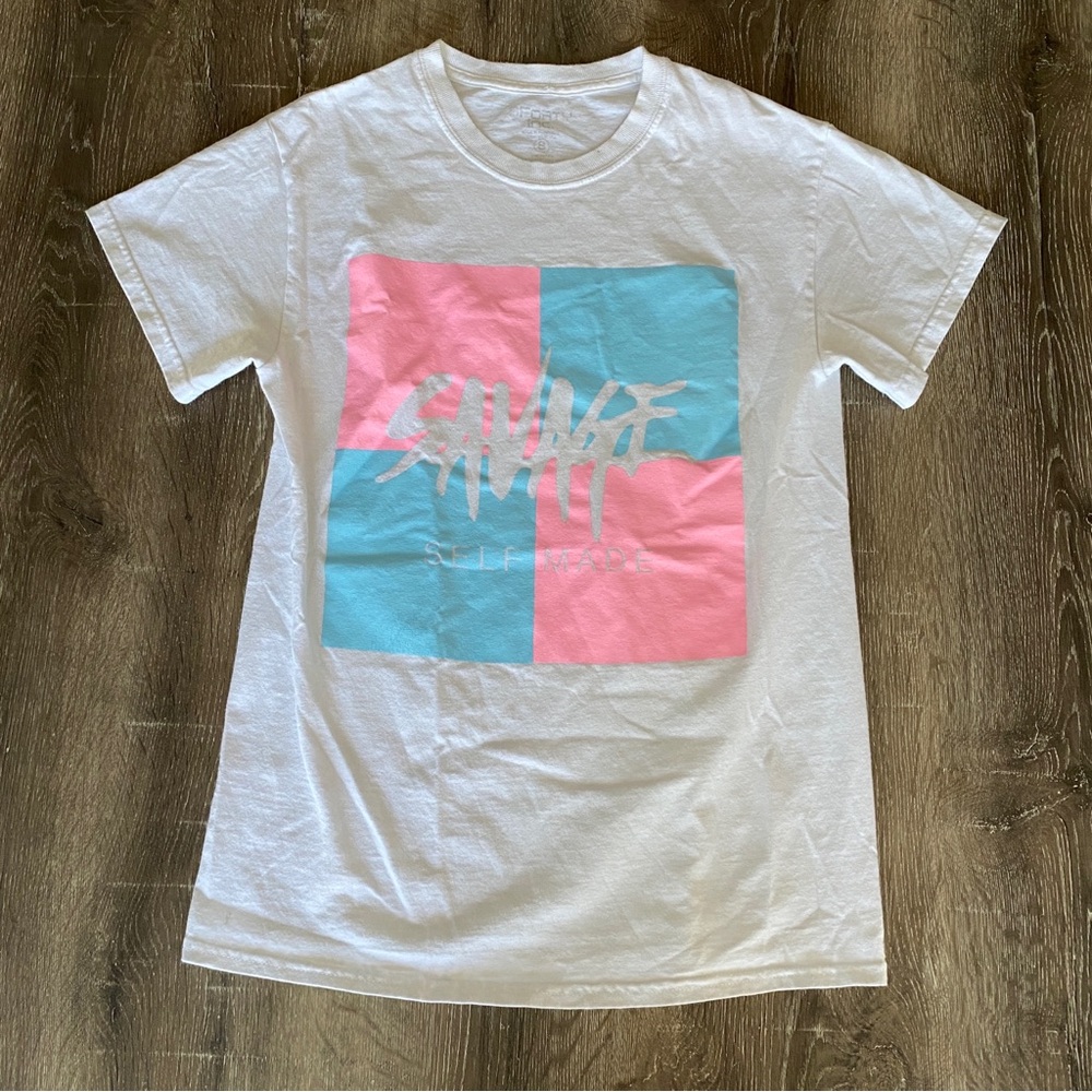 Savage Retro 90s Pink & Blue Colorblock Tee